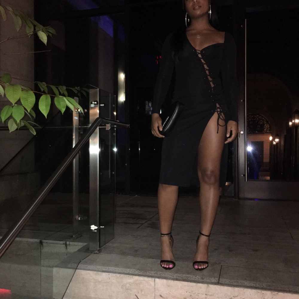 Black lace up dress; from REVOLVE